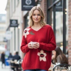NWT Aaeda Floral V-Neck Sweater